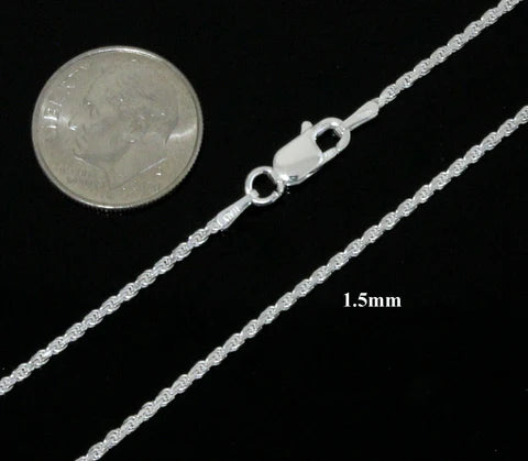 Solid Sterling 925 Silver Diamond Cut Rope Chain 