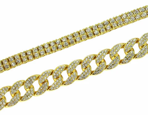 Mens 2pc Chain Set 30" Cuban + 2 Row