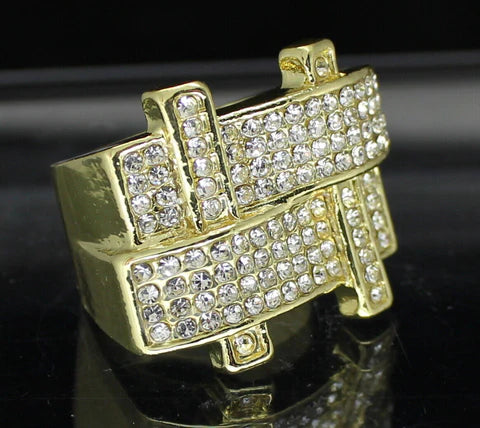 Men's Pinky Ring Iced Cz Band 14k Gold Plated