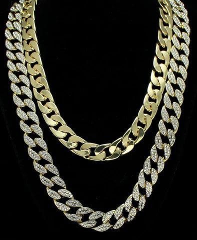 Icy 2pc Set 20" 24" Cuban Link Chains 14k Gold Plated