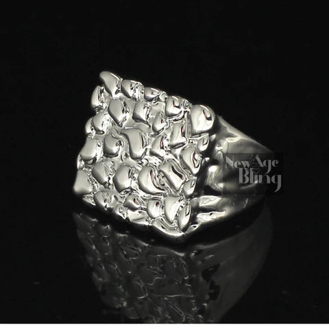 Nugget Square Silver Plated Pinky Hip Hop Ring