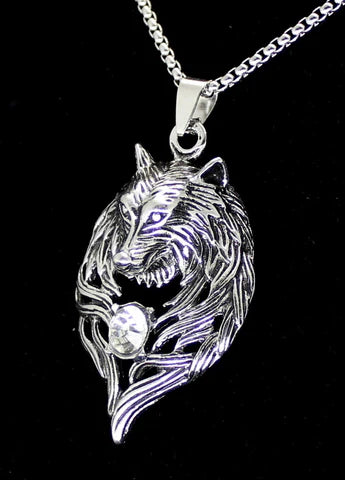 Wolf Rhinestone Stainless Steel Pendant Set