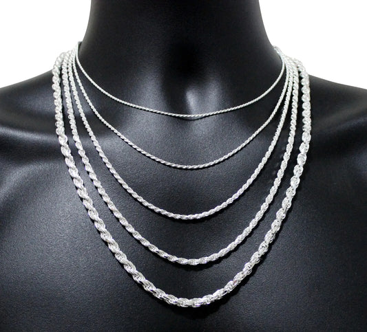 Sterling 925 Silver Diamond Cut Rope Chain Hip Hop Jewelry