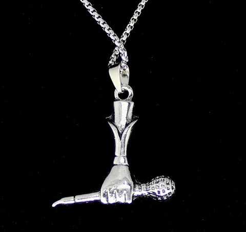 Microphone with Fist Silver Plated Pendant Set