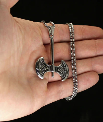 Double Bladed Viking Battle Axe Pendant Necklace