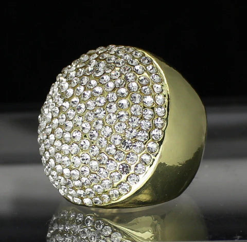 Men's Large Iced Round Pinky Ring 14k Gold Plated