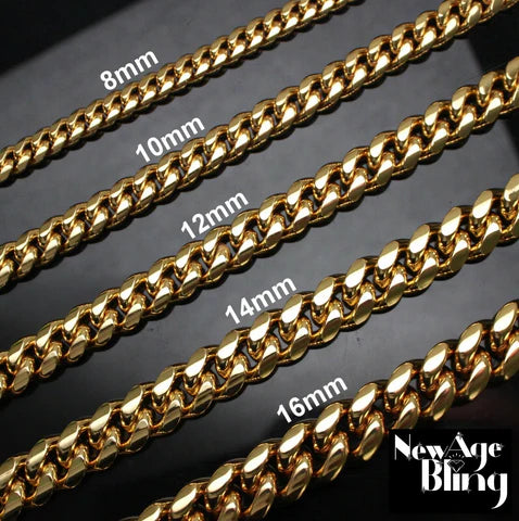 Cuban Curb Link Solid Chain 18k Gold Plated