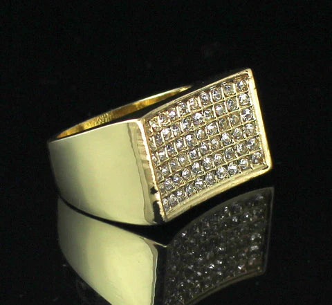 Men's Iced CZ Pinky Ring 14k Gold Plated