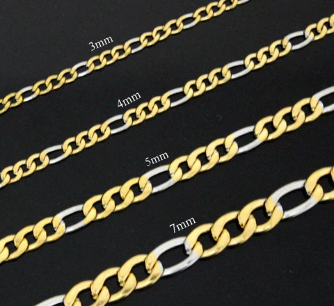 Two Tone Plated Stainless Steel Figaro Chain