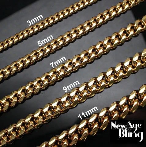 Stainless Steel Cuban Curb Chain 14k Gold Plated