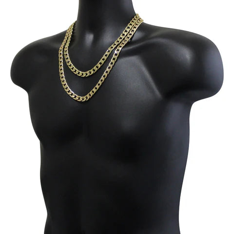 2pc Set Cuban Link Chains 14k Gold Plated