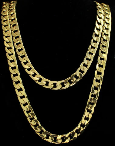 2pc Set 24" 30" Cuban Link Chains 14k Gold Plated