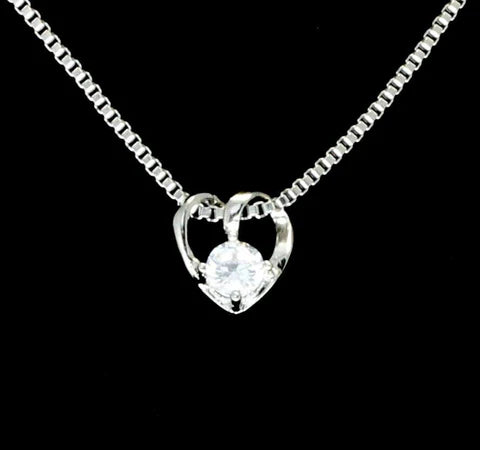 Womens Heart Shaped CZ Pendant Chain