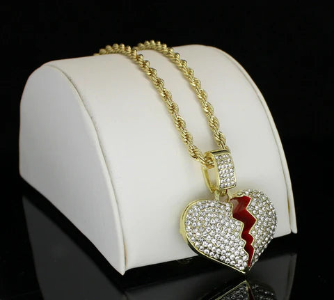 Icy Broken Heart CZ Pendant Necklace