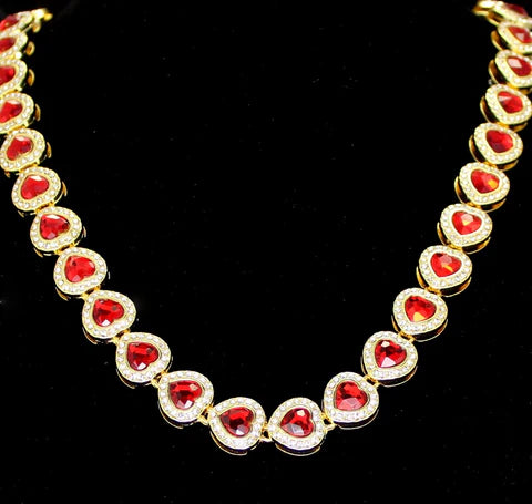 Heart Shape Red Rhinestone Tennis Chain