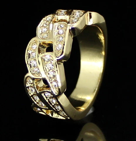 Men's Cuban Link Pinky CZ Ring 14k Gold Plated