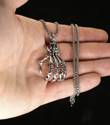 Gothic Biker Death Skull Hand Pendant Chain Set