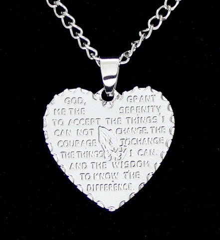 Serenity Prayer Scripture Heart Gold Plated Pendant Necklace 