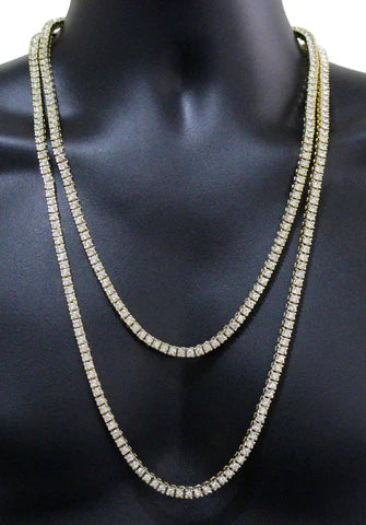 2pc Set Tennis Chains 14k Gold Plated