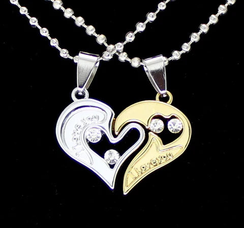 Split Heart 2pc Pendant Cubic Zirconia Ball Necklace