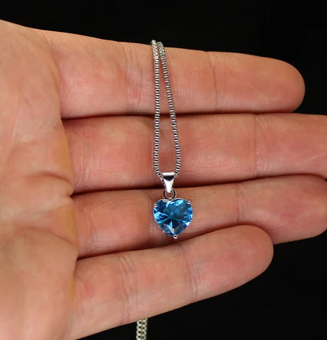 Blue Ocean Heart Shaped CZ Pendant Necklace