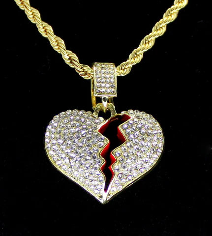 Icy Broken Heart CZ Pendant Necklace