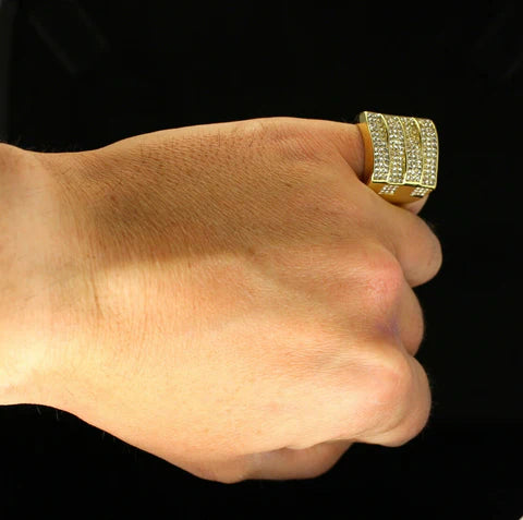 Men's Icy Pinky Ring Cz Band 14k Gold Plated