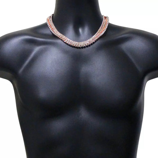 1 Row Tennis Necklace Rose Gold Plated Choker Cubic Zirconia Chain