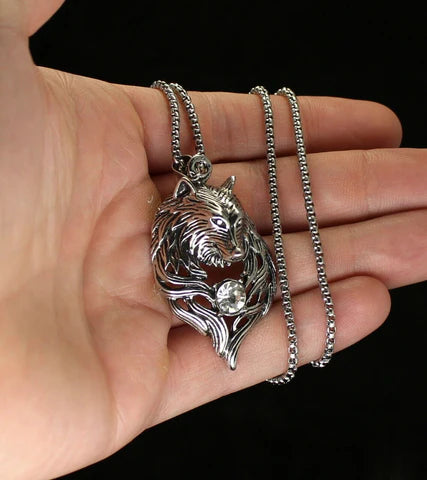 Wolf Rhinestone Stainless Steel Pendant Set