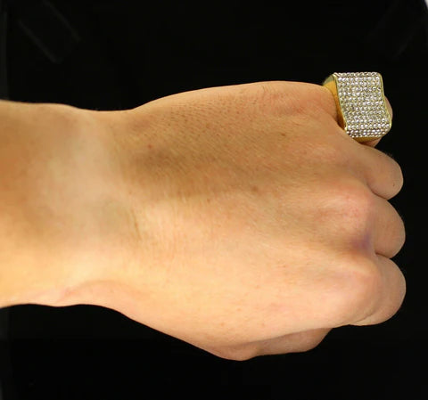 Men's Concave Pinky Ring Icy Cz 14k Gold Plated