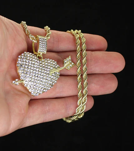 Icy CZ Arrow Heart Pendant Necklace