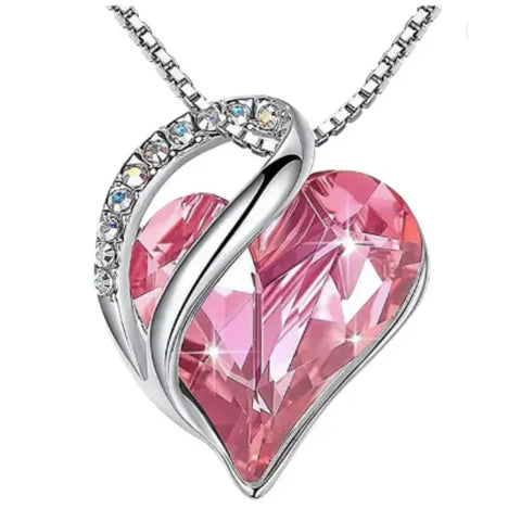 Pink Heart Shaped CZ Pendant With Chain