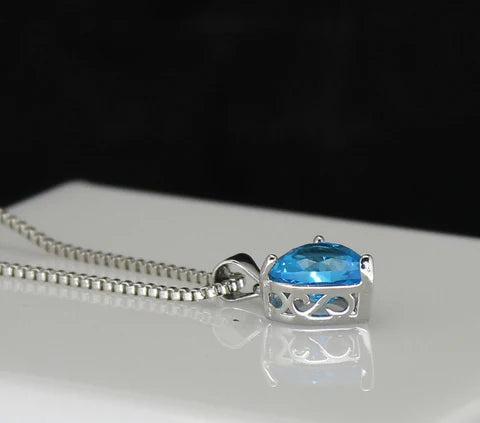 Blue Ocean Heart Shaped CZ Pendant Necklace