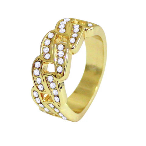 Men's Cuban Link Pinky CZ Ring 14k Gold Plated