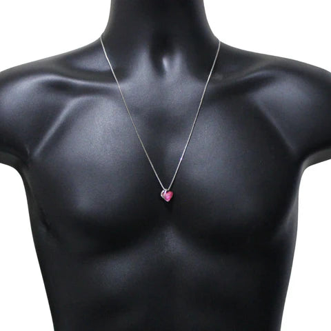 Pink Heart Shaped CZ Pendant Box Chain Necklace