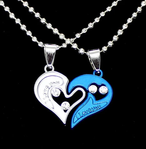 Split Heart 2pc Pendant Cubic Zirconia Ball Necklace