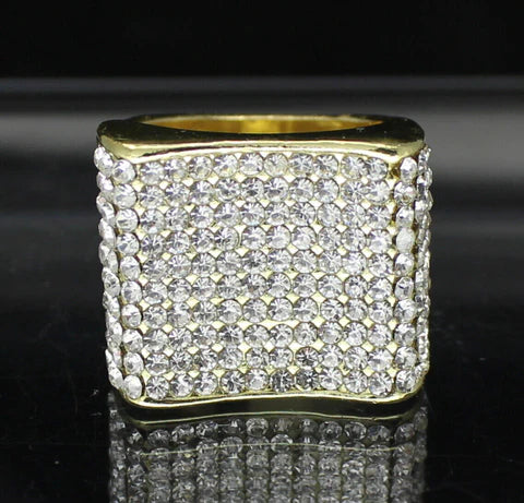 Men's Concave Pinky Ring Icy Cz 14k Gold Plated