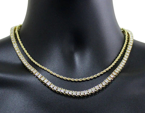 2pc Choker Set Thin Rope Iced CZ