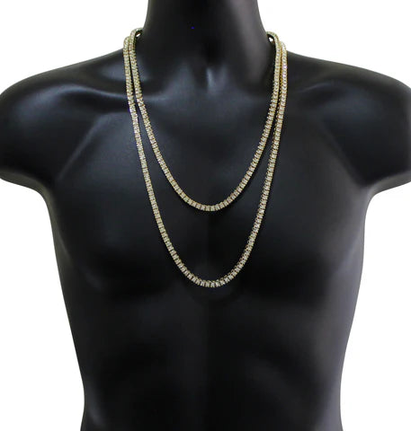 2pc Set Tennis Chains 14k Gold Plated