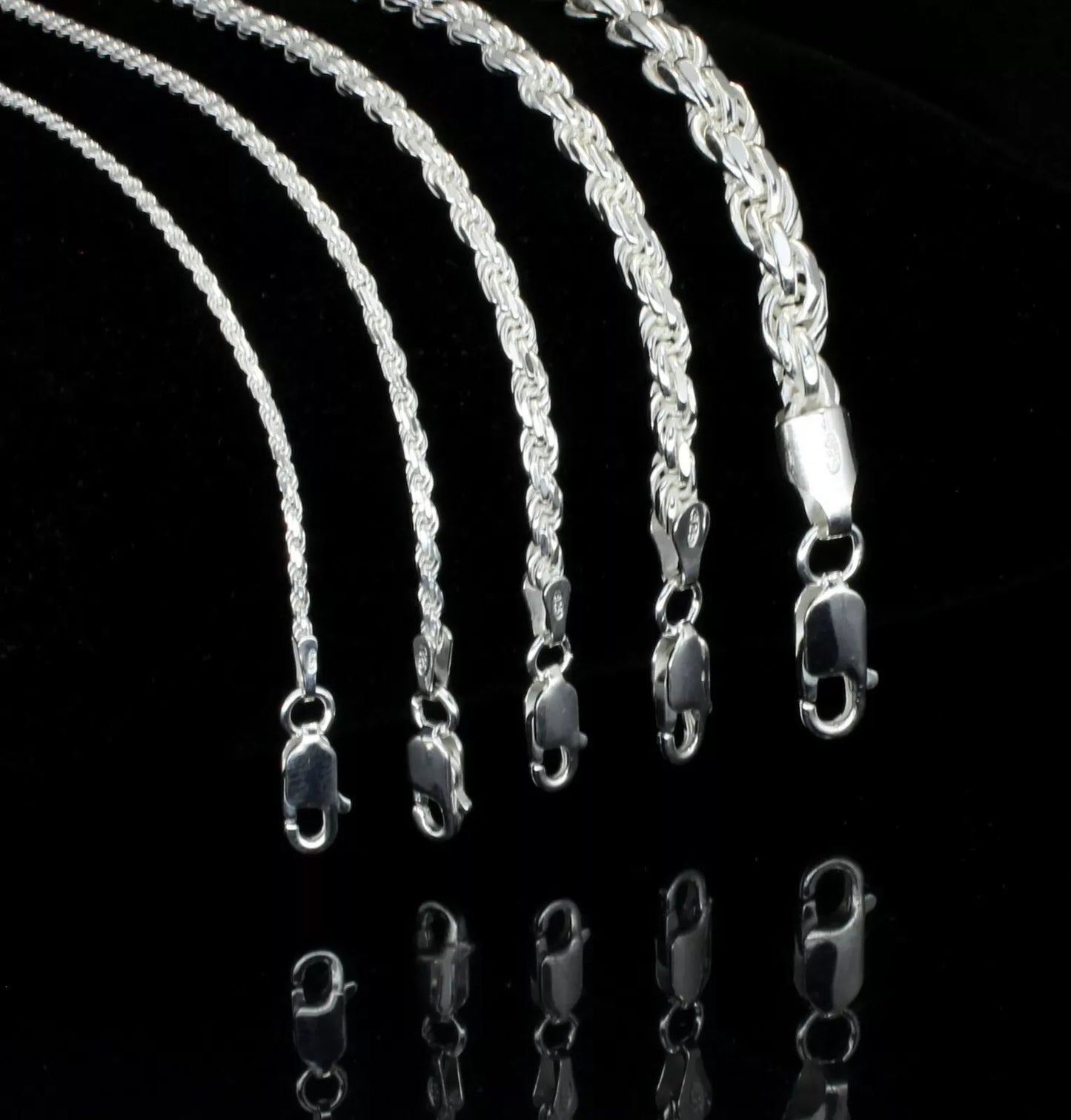 Sterling 925 Silver Diamond Cut Rope Chain Hip Hop Jewelry