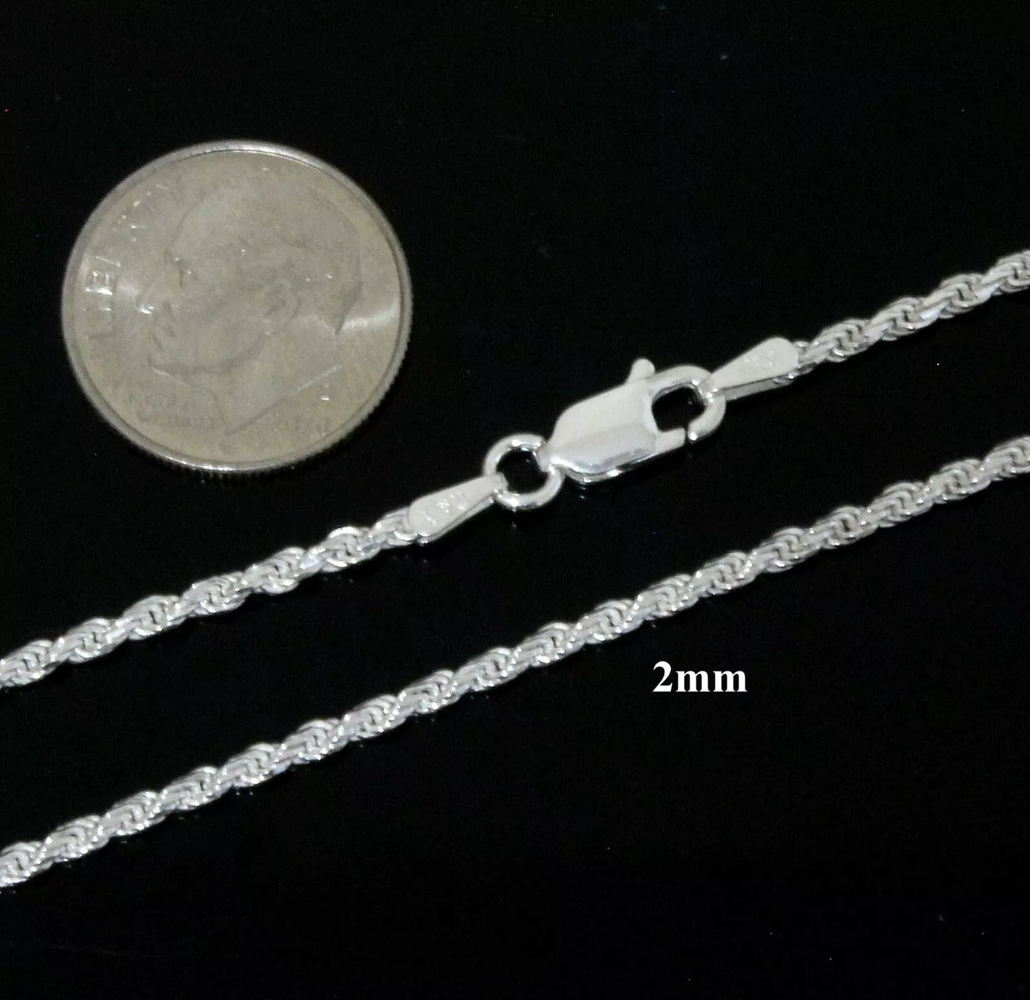 Sterling 925 Silver Diamond Cut Rope Chain Hip Hop Jewelry