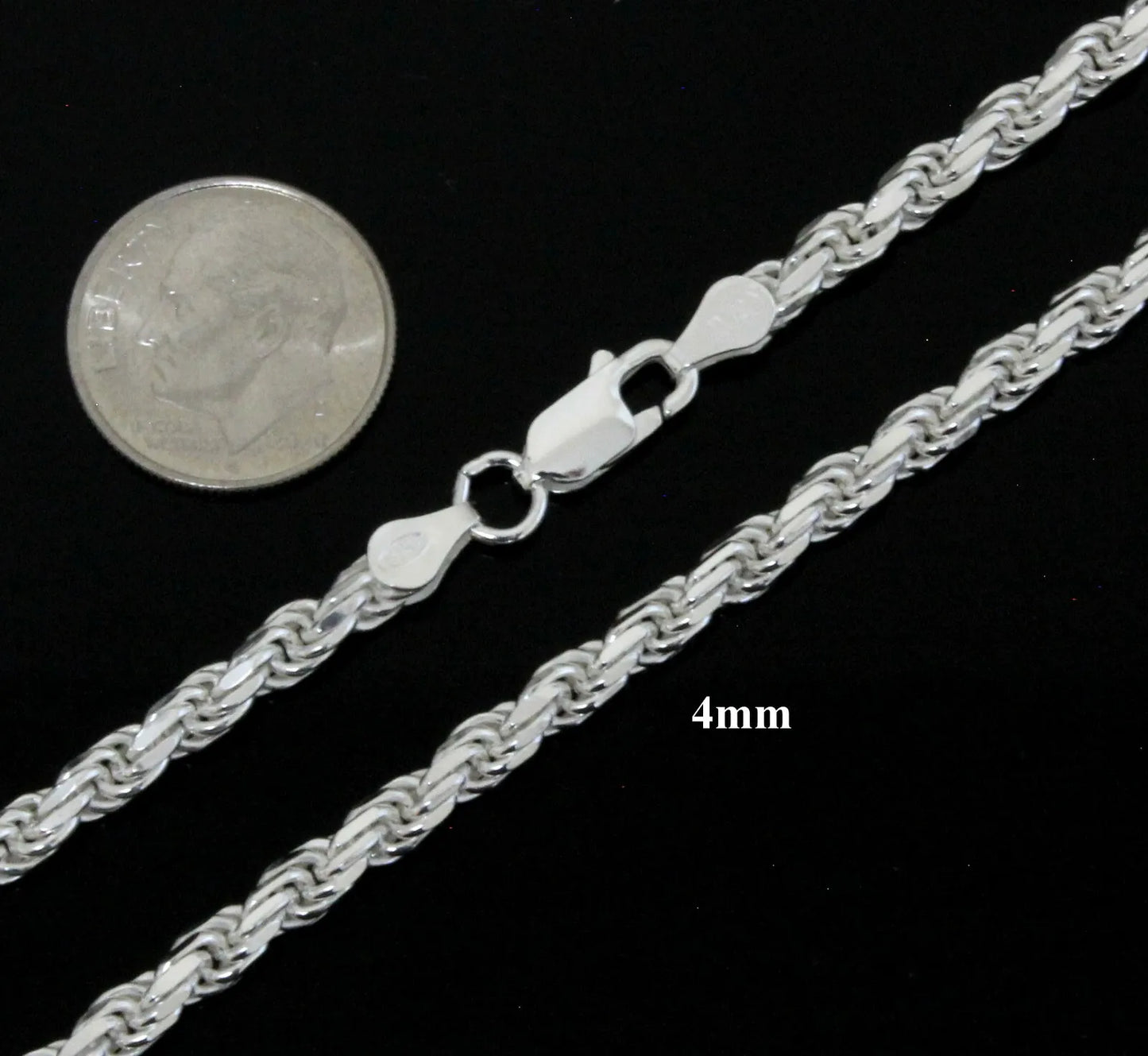 Sterling 925 Silver Diamond Cut Rope Chain Hip Hop Jewelry