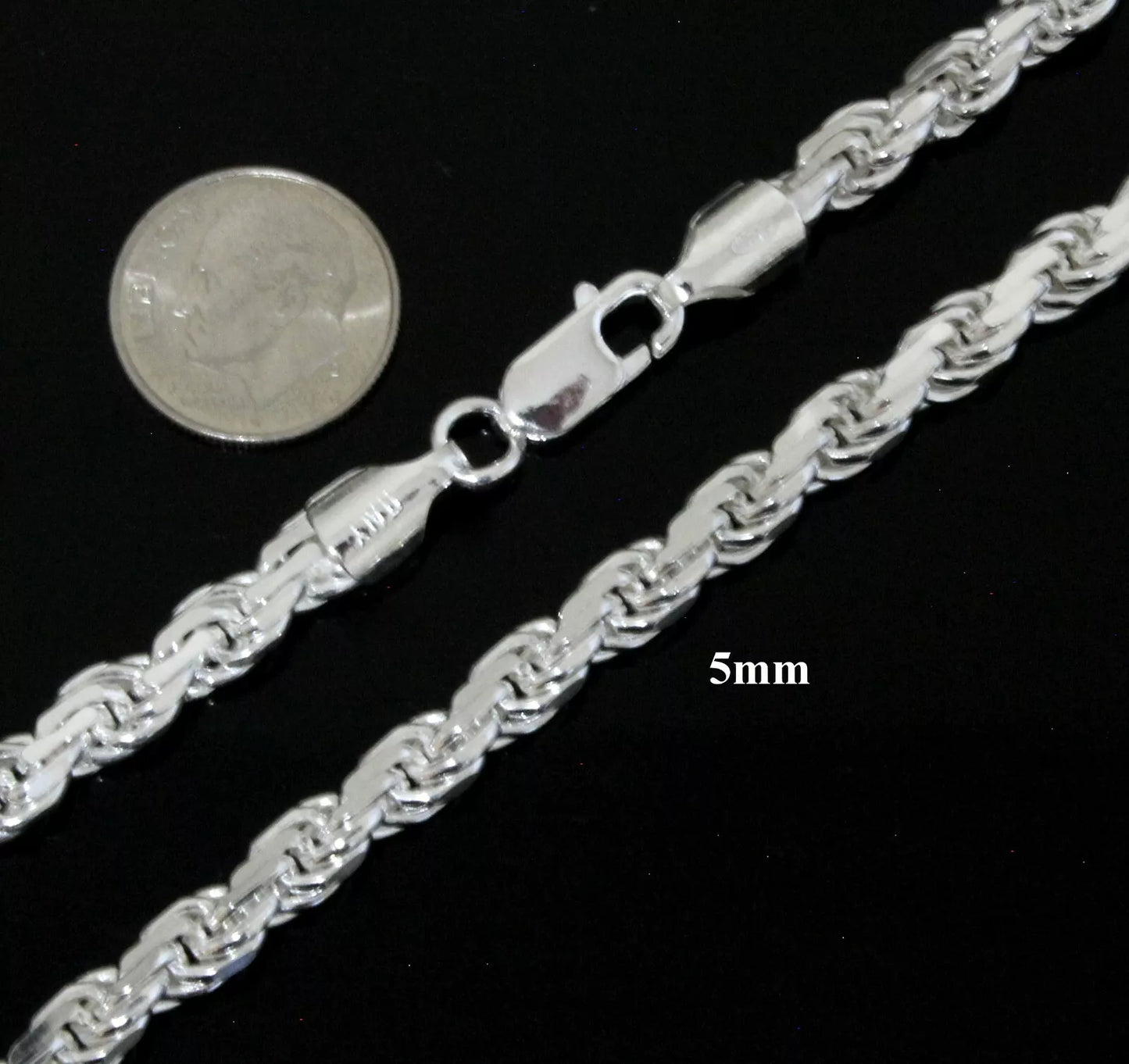 Sterling 925 Silver Diamond Cut Rope Chain Hip Hop Jewelry