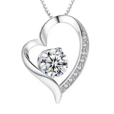 Heart Shaped CZ Pendant Box Chain Necklace 