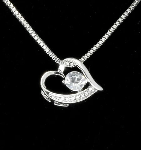 Heart Shaped CZ Pendant Box Chain Necklace 