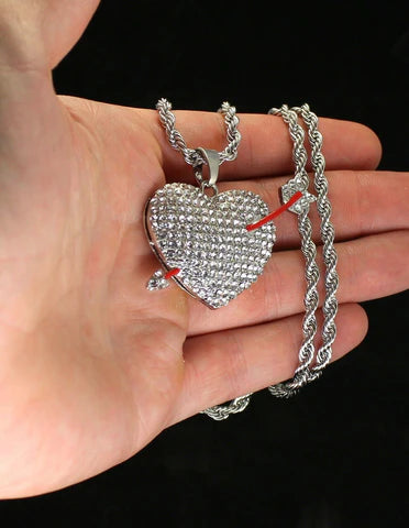 Icy Arrow Heart CZ Pendant Necklace