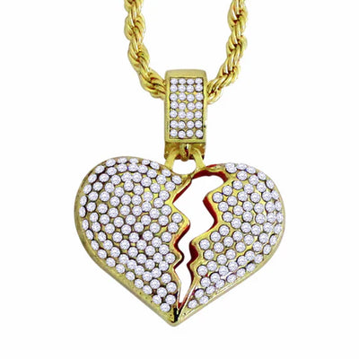 Icy Broken Heart CZ Pendant Necklace