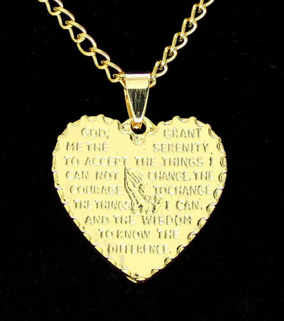 Serenity Prayer Scripture Heart Gold Plated Pendant Necklace 